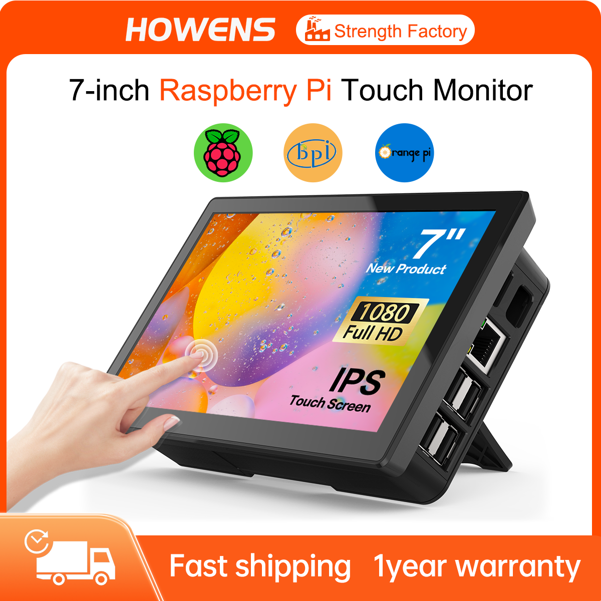 Howens 7" Raspberry Pi Series Monitor 1920x1080 HDMI Interface for Embedded Projects Pi 5 4 3 and Mobile Devices Suit for Orange Banana Pi 5 4 3