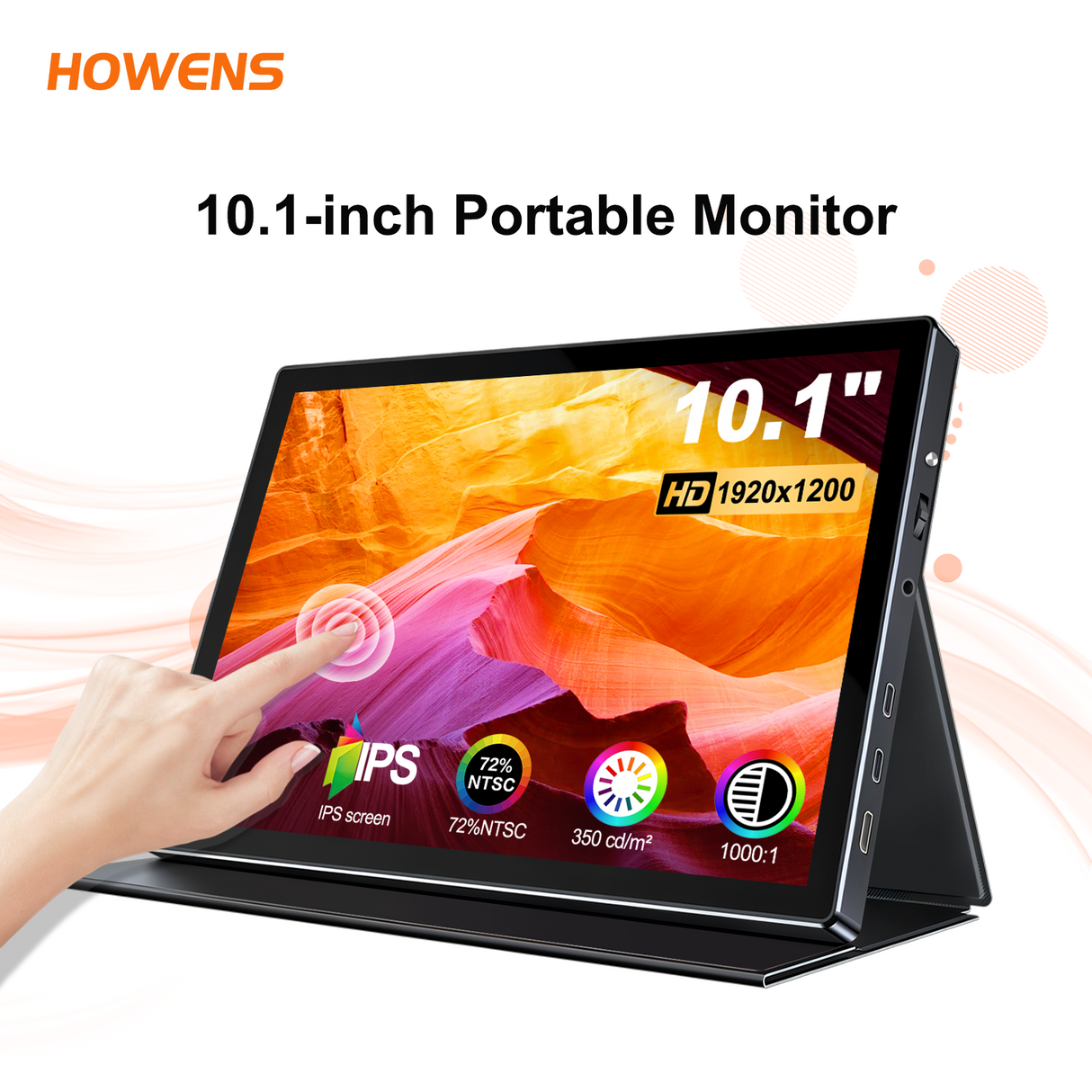 10.1 inch portable monitor support Typc -c/HDMI ,1920x1200 Touchscreen IPS Monitor, Leather Case VESA 75*75mm, for Mobile Phone