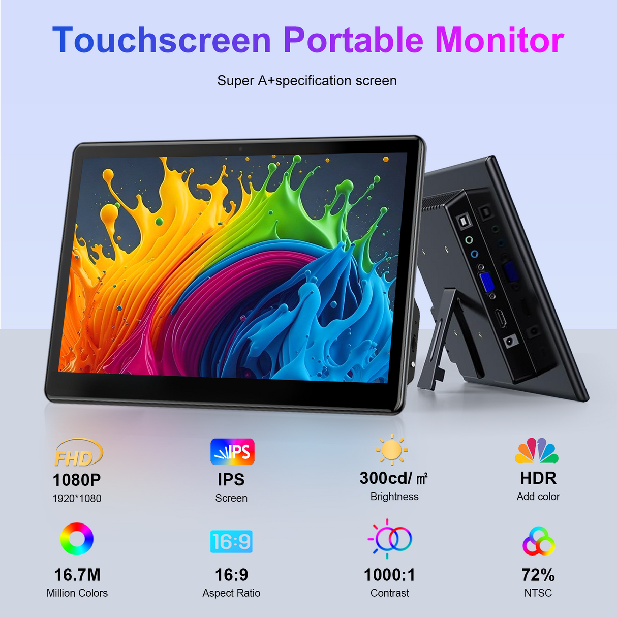 Howens 13.3" Touch Portable Monitor 1920 x1080 IPS Display Touchscreen With Speaker HDMI Type-C Audio In/Out VGA USB for Laptop CCTV