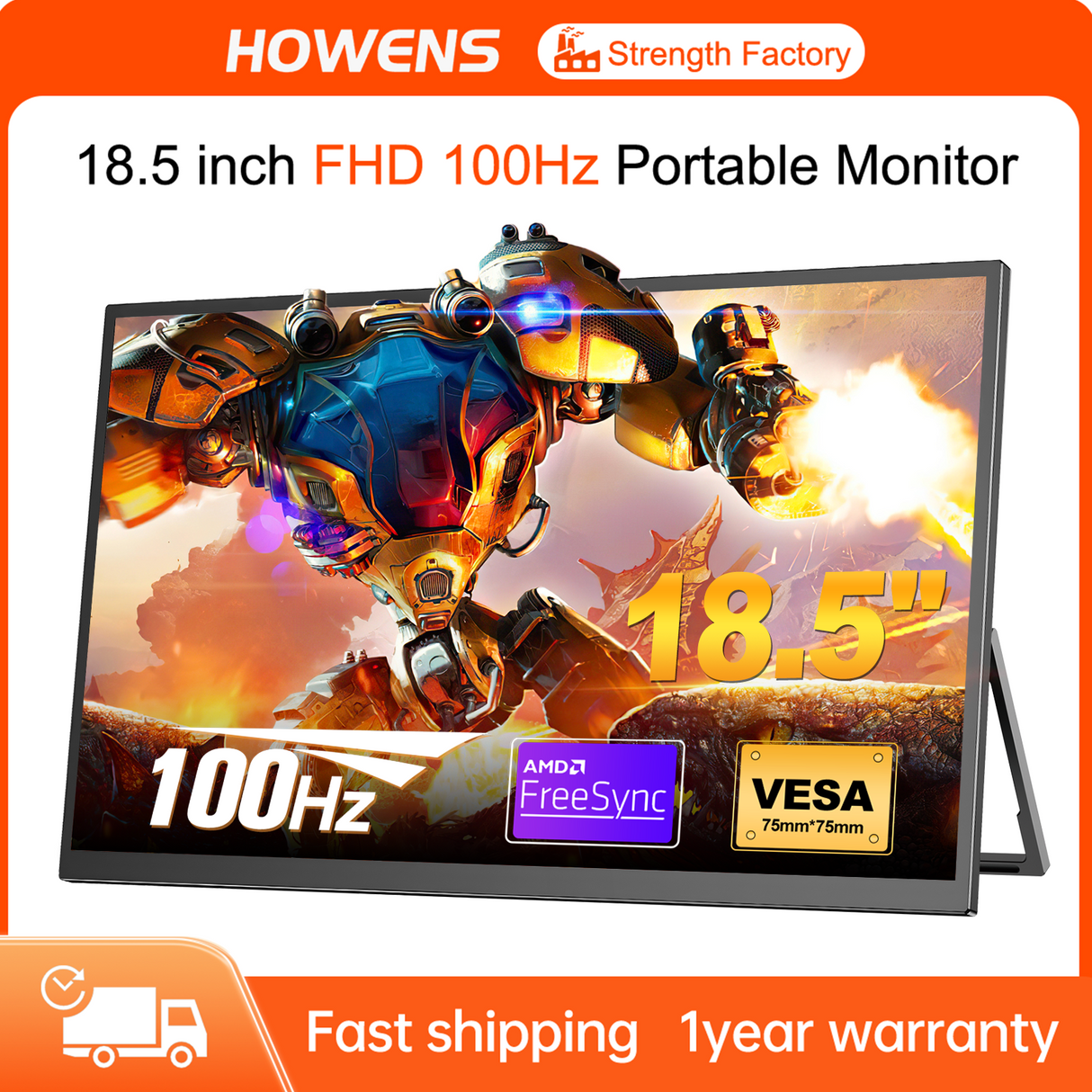 Howens 18.5 inch Portable Monitor 100Hz 1920x1080 with Stand Adjustable Gaming Monitor Laptop PC Second Display Switch PS5 Xbox Screen