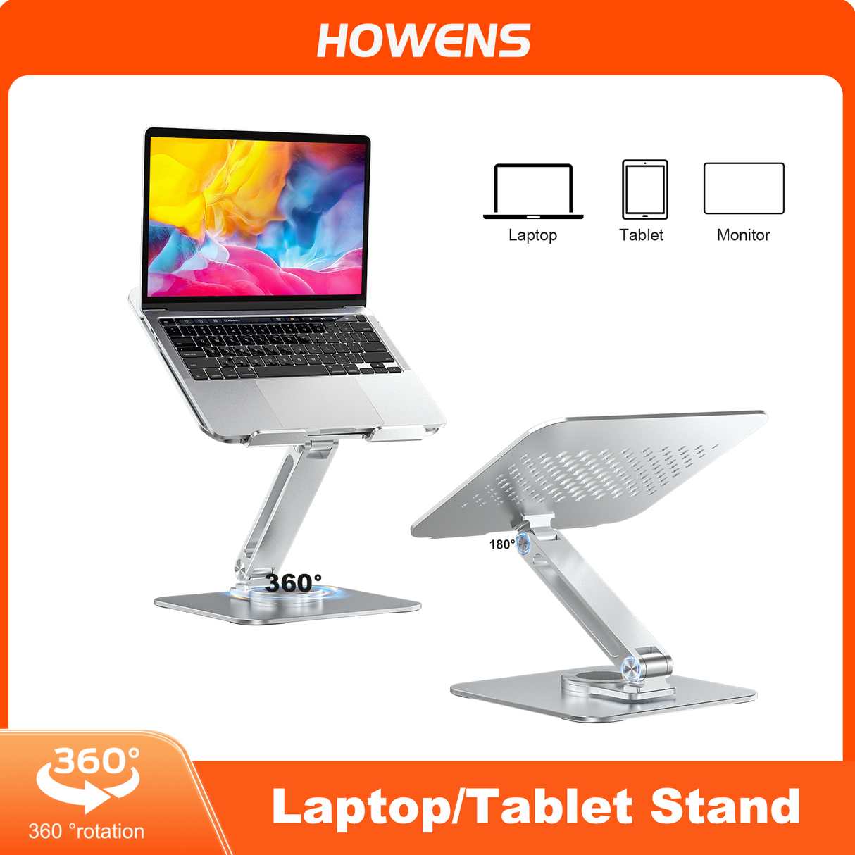 Howens 360° Rotation Laptop Tablet Stand, Aluminum Alloy Adjustable Portable Monitor Stand for Laptop Switch iPad/Pad, 4.7-12.9 inches Bracket Support Foldable Holder