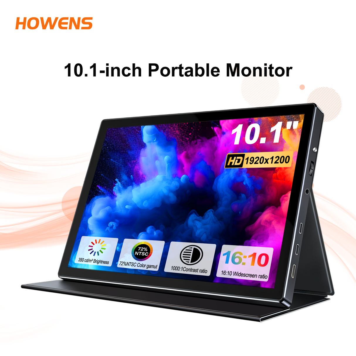 Howens 10.1 inch 1920x1200 portable Monitor, Support Typc-c/HDMI,Leather Case VESA 75*75mm, for Mobile Phone Laptops PC Car Computer