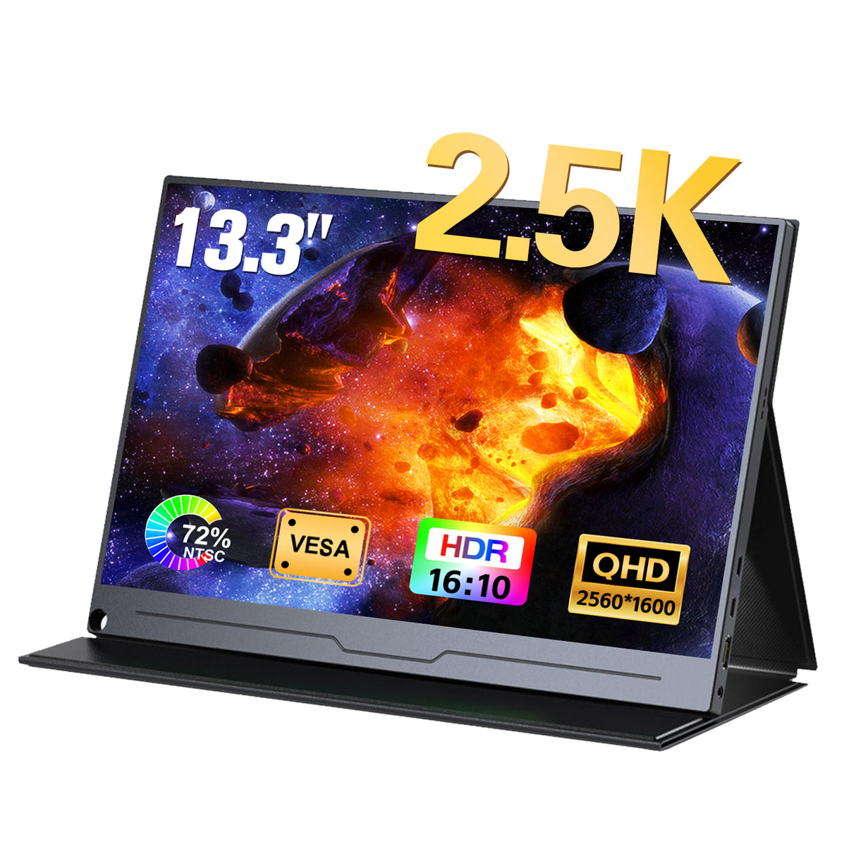 Howens 13.3‘’ 2.5K Portable Monitor, QHD 2560*1600 IPS 60Hz Gaming Monitor Screen Second Display HDMI Type-C for Laptop PS5 4 Xbox Switch