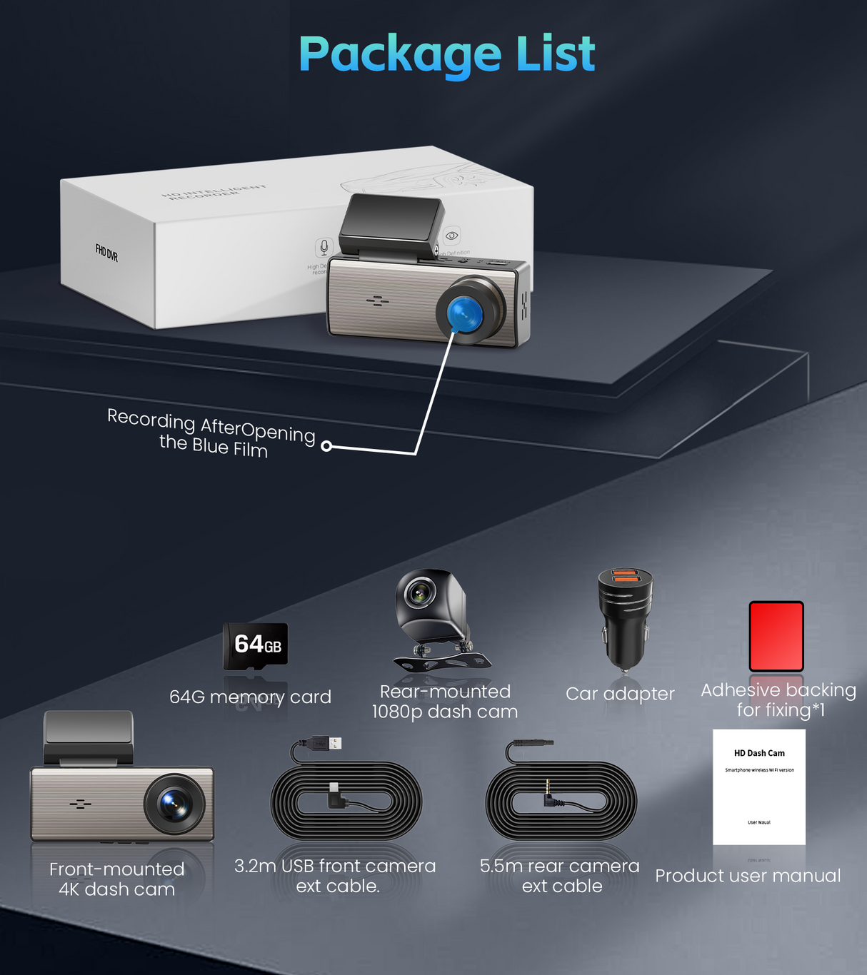 WonTim 4K+2K dash cam front and rear