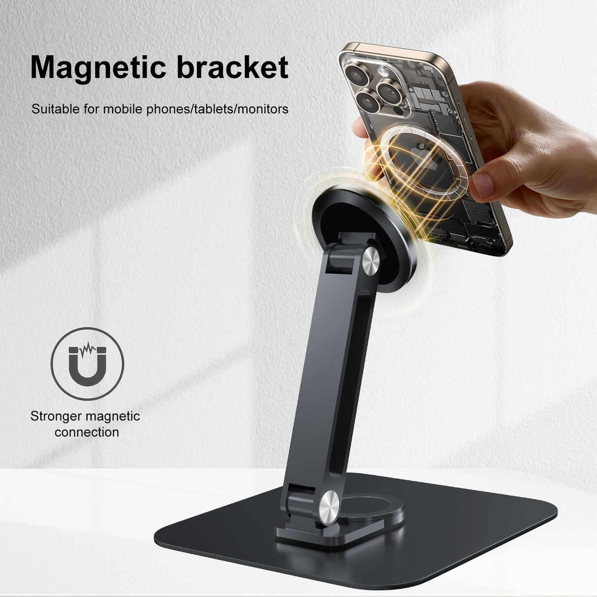 Howens Black Magnetic Metal Stand 360° Rotatable Holder for Portable Monitor, iPad & iPhone Displays, Stable 3KG Bracket