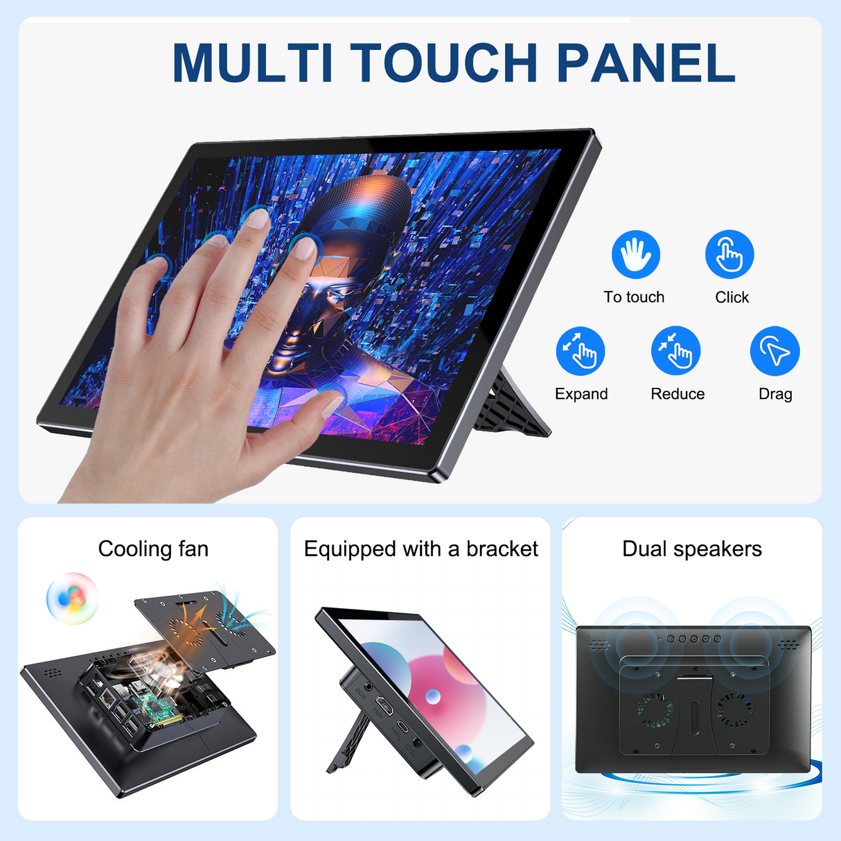 Howens 10.1" Raspberry Pi Touch Screen Monitor 1280x800/1366x768/1920x1200 IPS Display HDMI Type-C for Orange Pi Banana Pi Raspberry Pi 5 4 3 A+