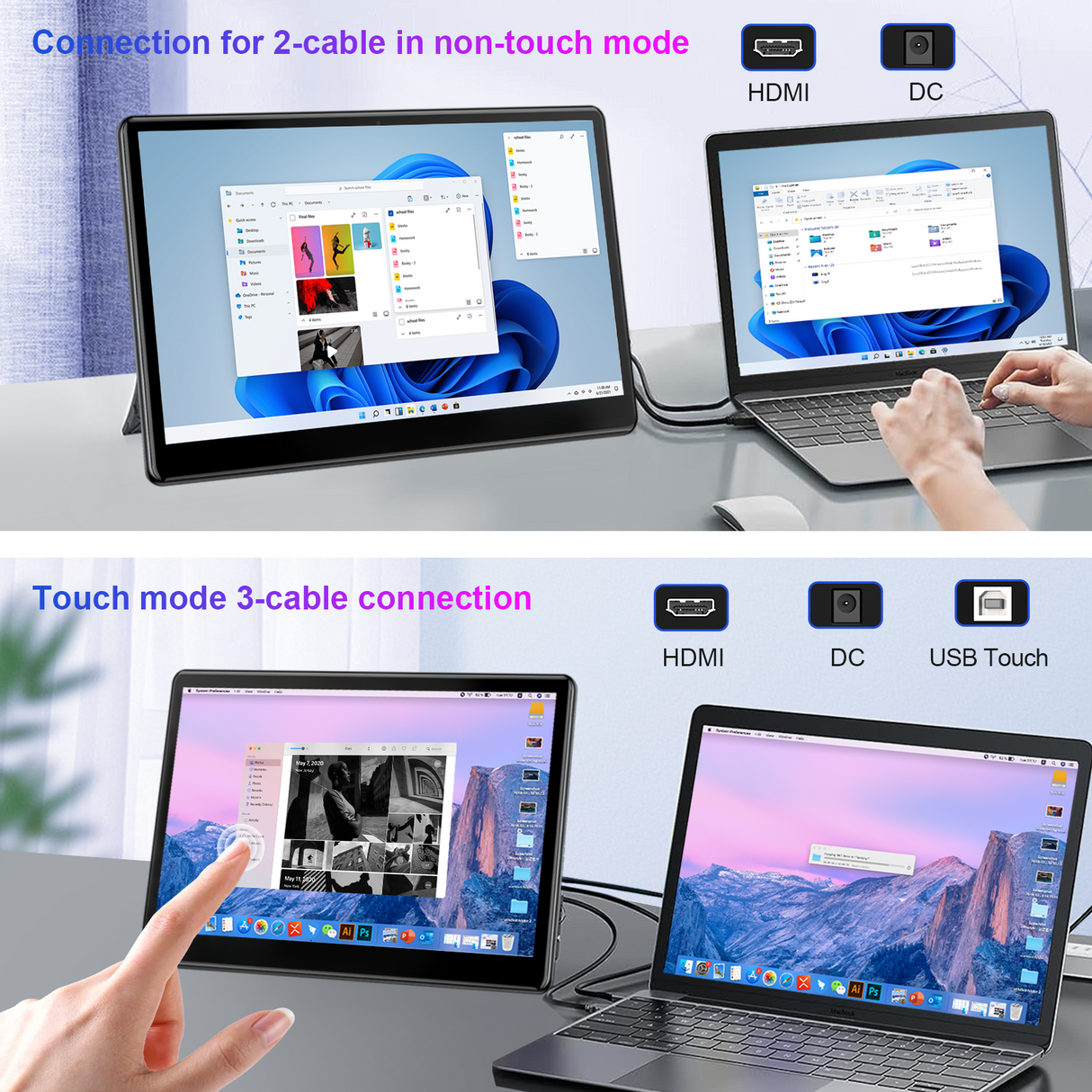 Howens 13.3" Touch Portable Monitor 1920 x1080 IPS Display Touchscreen With Speaker HDMI Type-C Audio In/Out VGA USB for Laptop CCTV