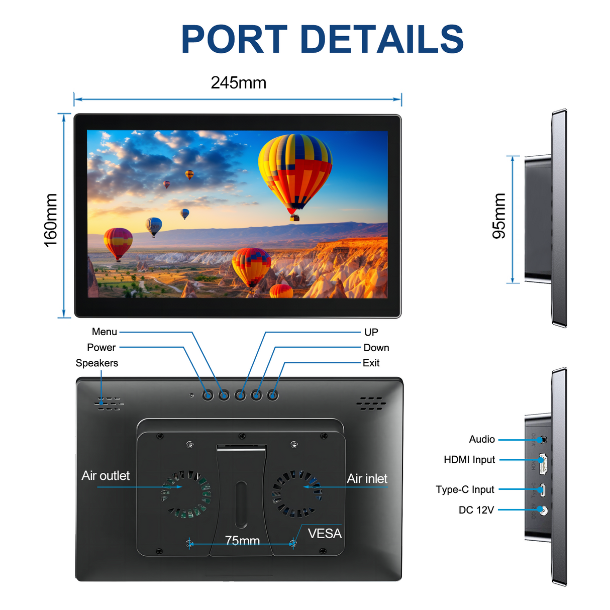 Howens 10.1" Raspberry Pi Touch Screen Monitor 1280x800/1366x768/1920x1200 IPS Display HDMI Type-C for Orange Pi Banana Pi Raspberry Pi 5 4 3 A+