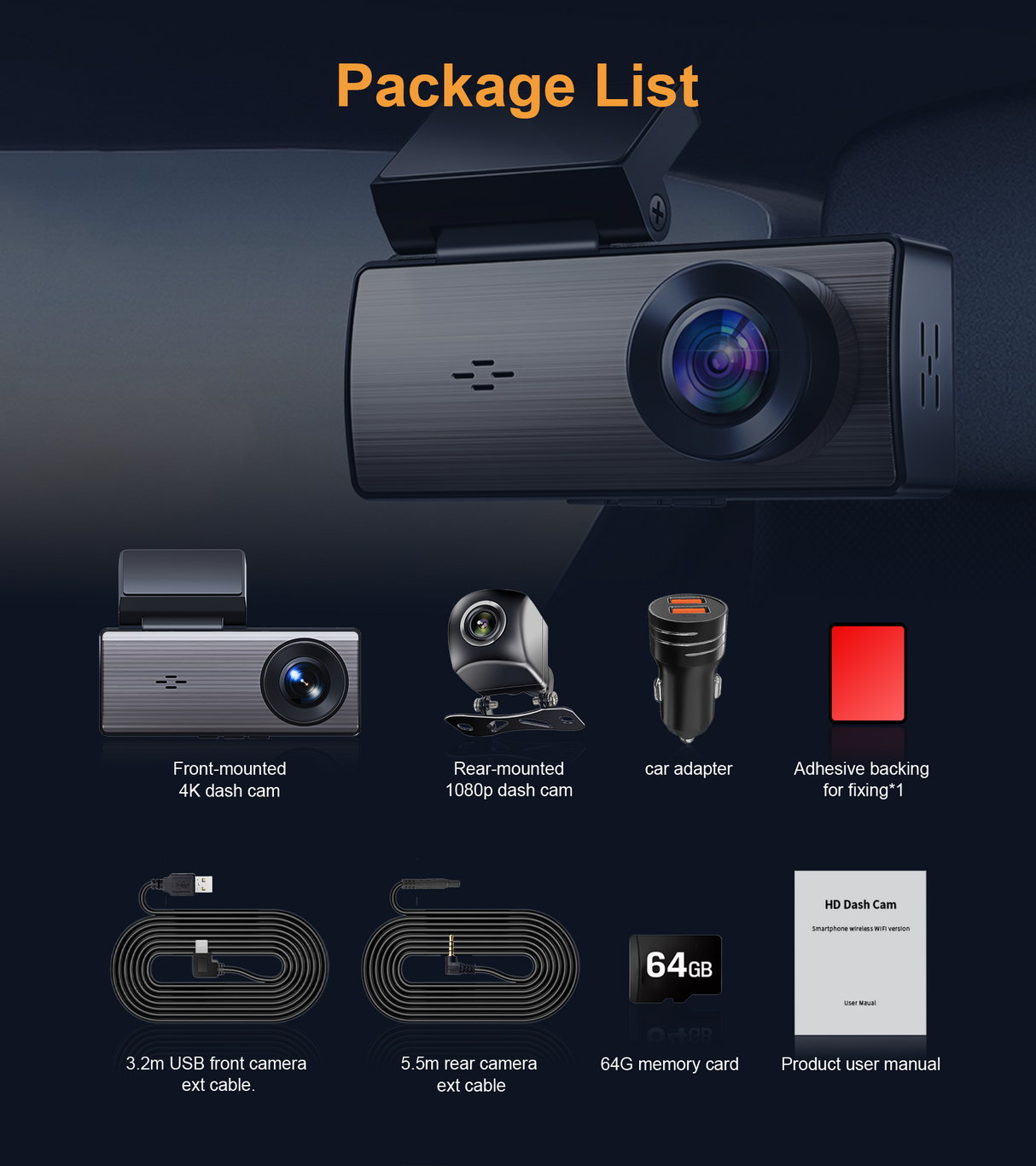 Forzola 4K+2K dash cam front and rear