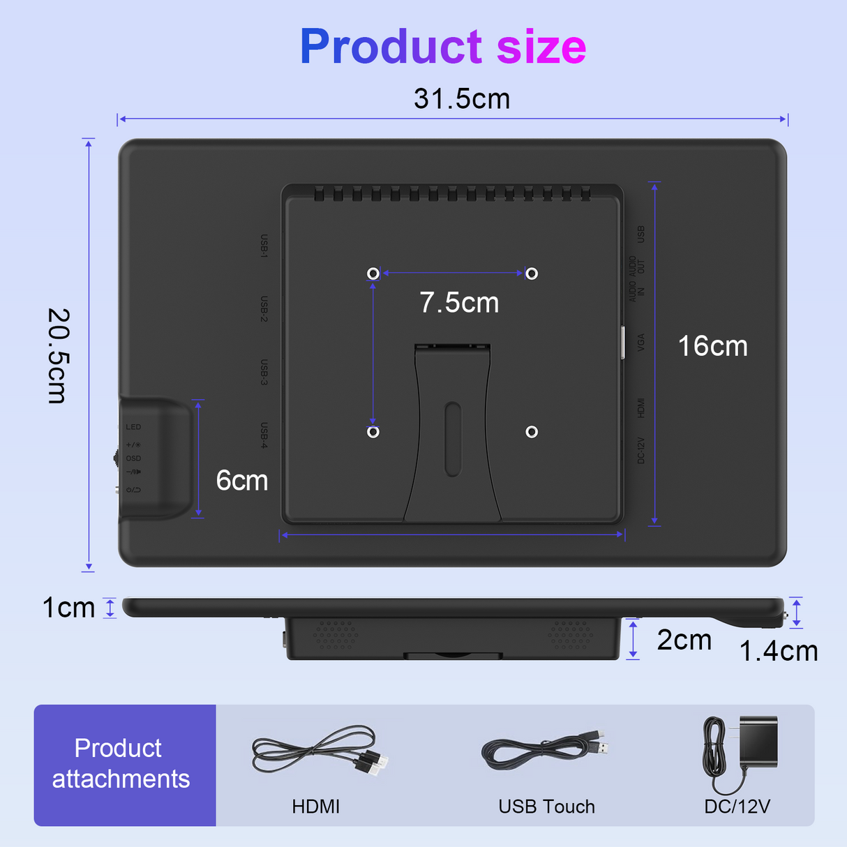 Howens 13.3" Touch Portable Monitor 1920 x1080 IPS Display Touchscreen With Speaker HDMI Type-C Audio In/Out VGA USB for Laptop CCTV