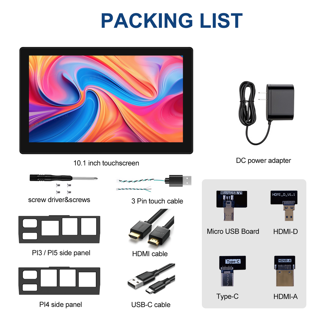 Howens 10.1" Raspberry Pi Touch Screen Monitor 1280x800/1366x768/1920x1200 IPS Display HDMI Type-C for Orange Pi Banana Pi Raspberry Pi 5 4 3 A+
