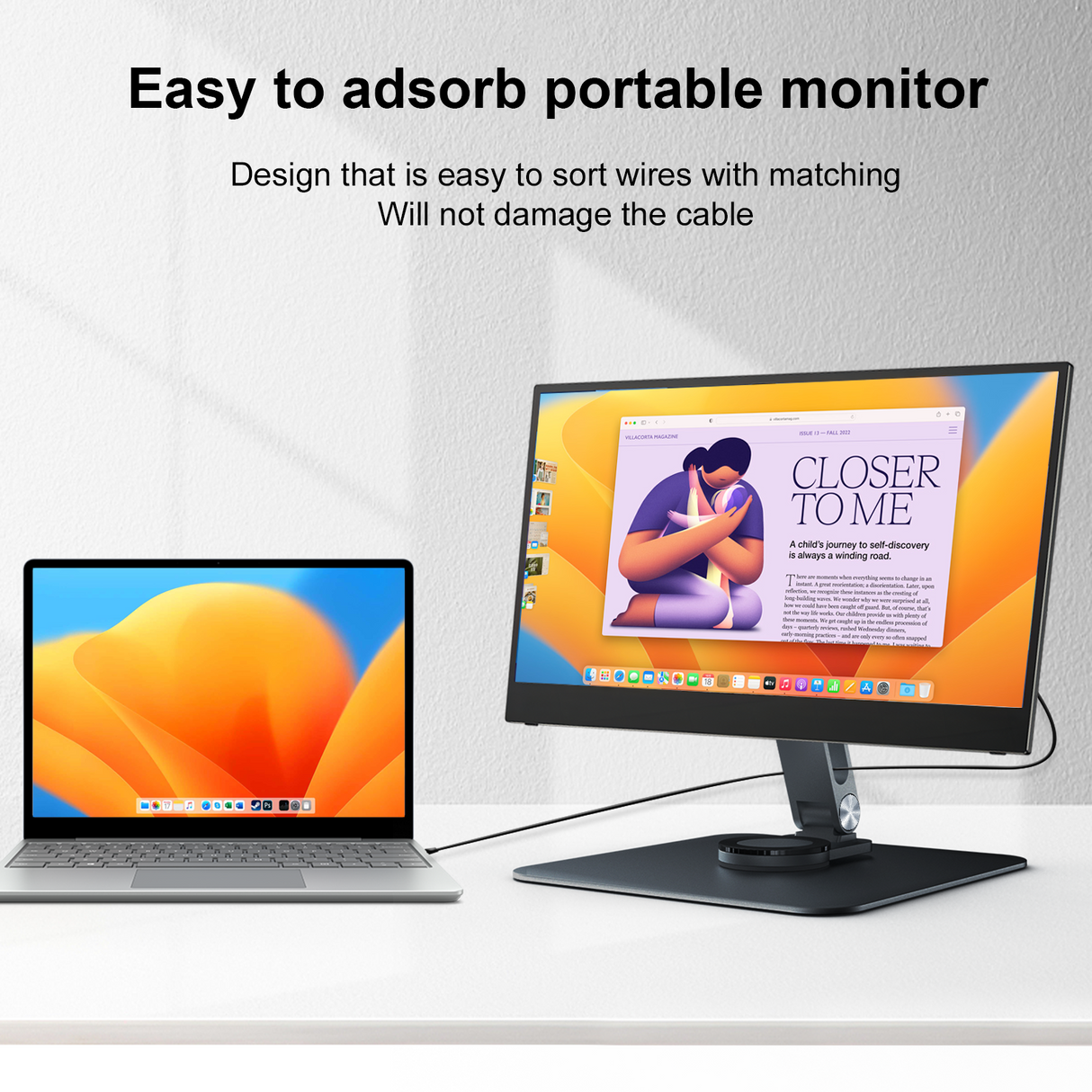 Howens Black Magnetic Metal Stand 360° Rotatable Holder for Portable Monitor, iPad & iPhone Displays, Stable 3KG Bracket