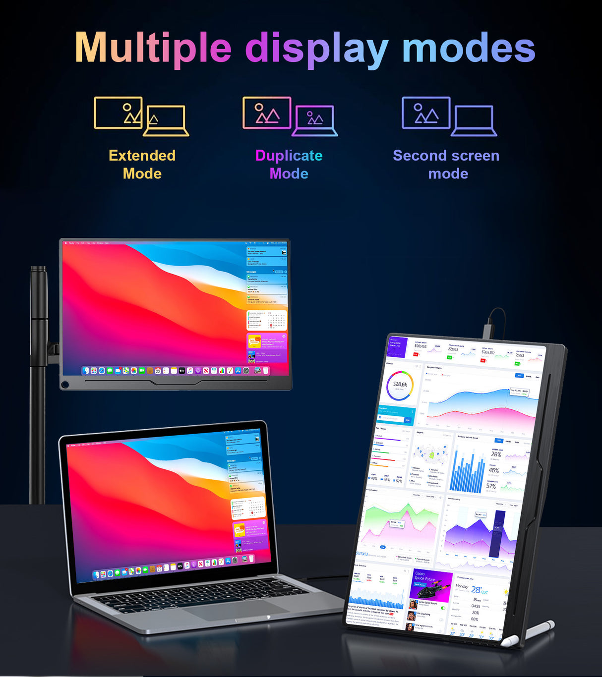 Howens 13.3‘’ 2.5K Portable Monitor, QHD 2560*1600 IPS 60Hz Gaming Monitor Screen Second Display HDMI Type-C for Laptop PS5 4 Xbox Switch