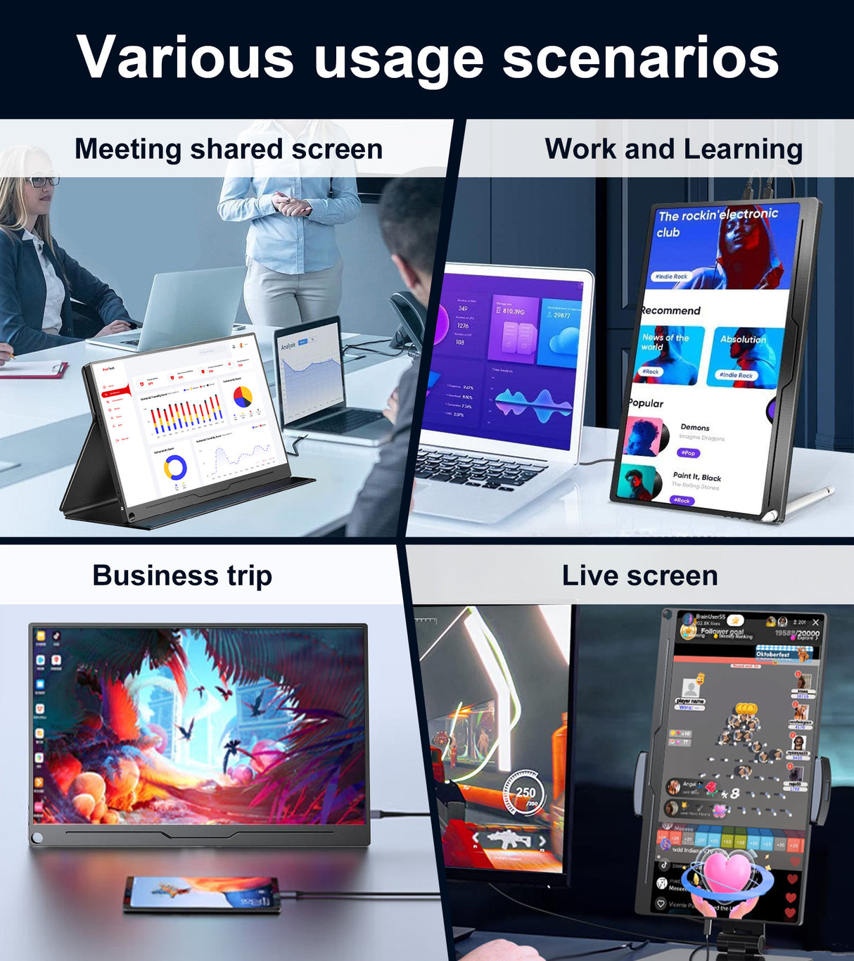 Howens 13.3‘’ 2.5K Portable Monitor, QHD 2560*1600 IPS 60Hz Gaming Monitor Screen Second Display HDMI Type-C for Laptop PS5 4 Xbox Switch