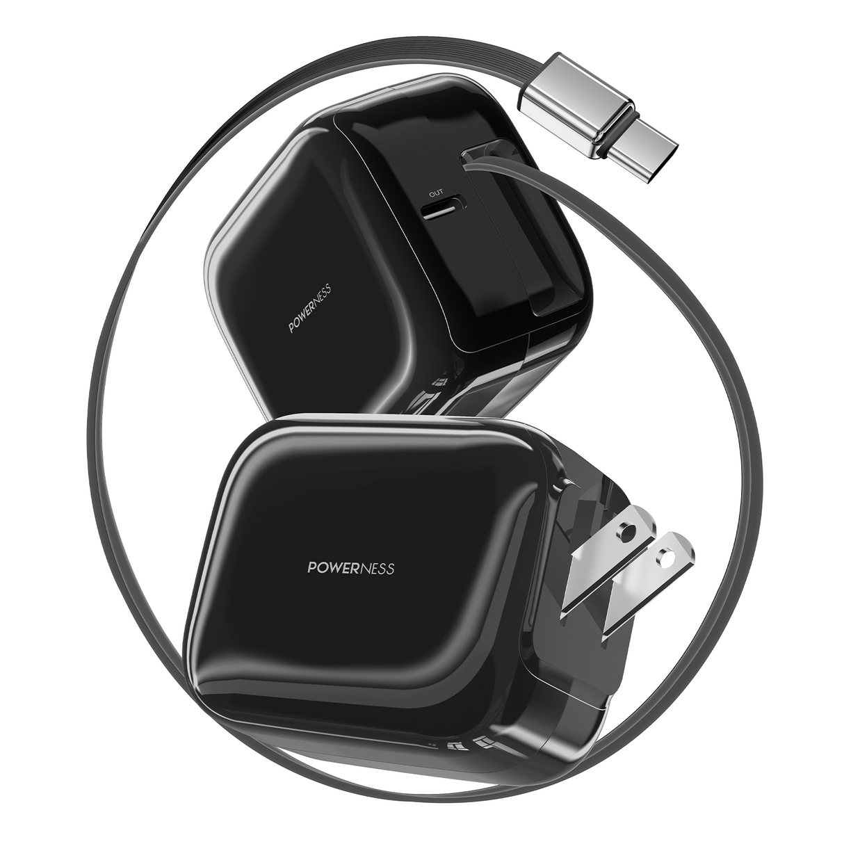 Howens Phone Fast Charger USB-C Type-C Adapter 35W, Up to 60cm Cable Length Retractable, Traveling Charger for iPhone Xiaomi, US UK Plug