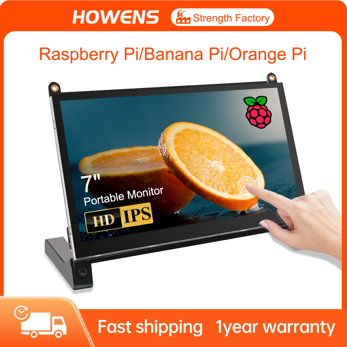 Howens 7‘’ Raspberry Pi Portable Monitor HD Touchscreen 1024X600 IPS Speakers/USB/HDMI for Raspberry Pi B+/Zero/5/4/3/2/1//3B+/3A+/Windows