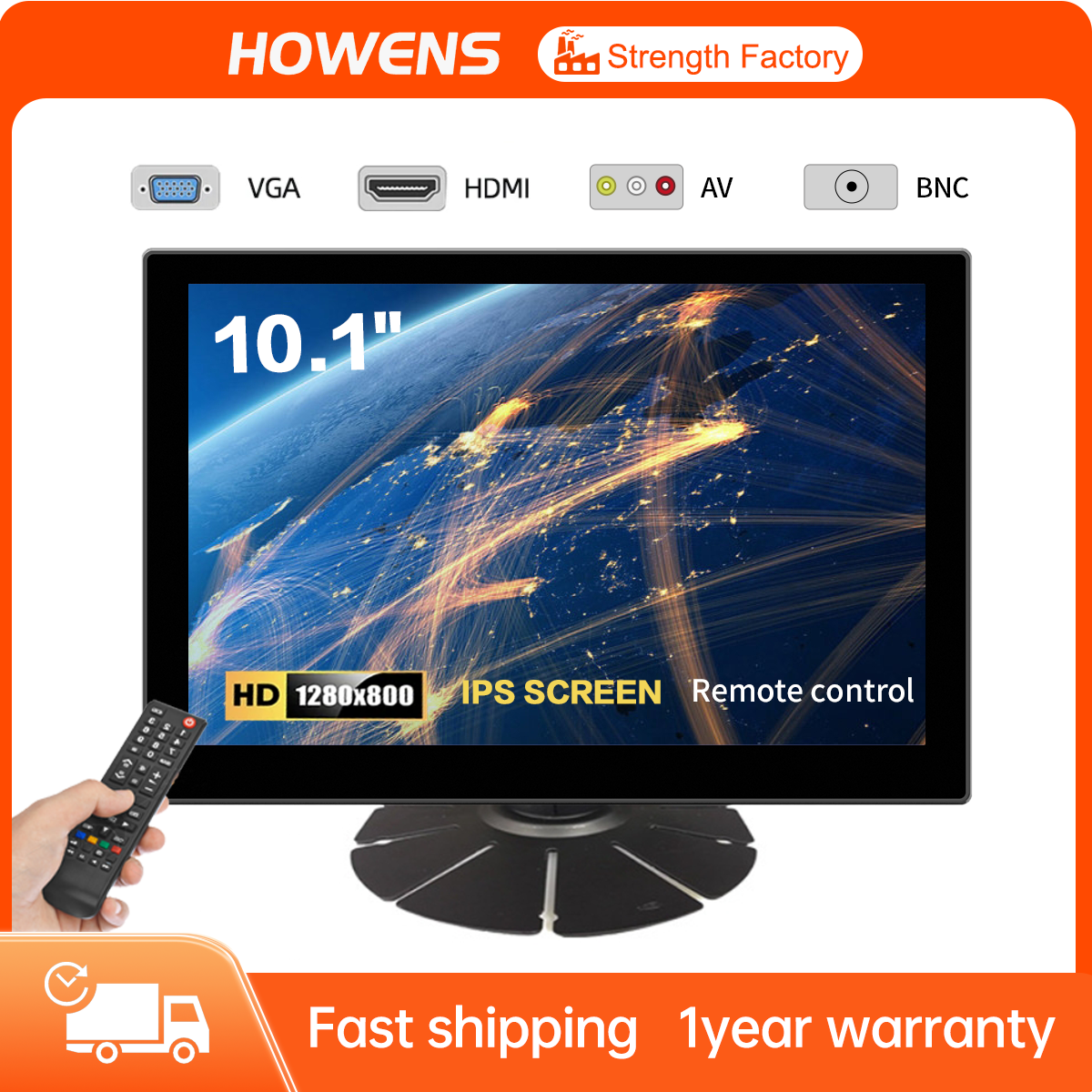 Howens 10.1 inch Monitor FHD 1280X800 Industrial Display for Office Home Monitoring Support VAG HDMI AV BNC DVI With Stand Speaker
