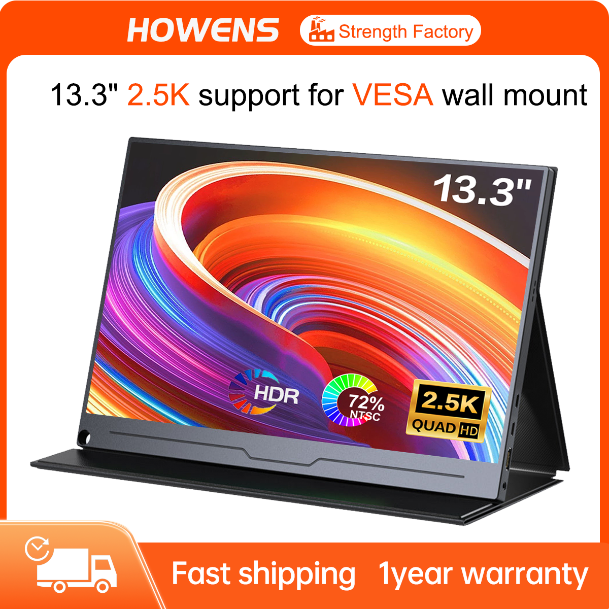 Howens 13.3‘’ 2.5K Portable Monitor, QHD 2560*1600 IPS 60Hz Gaming Monitor Screen Second Display HDMI Type-C for Laptop PS5 4 Xbox Switch