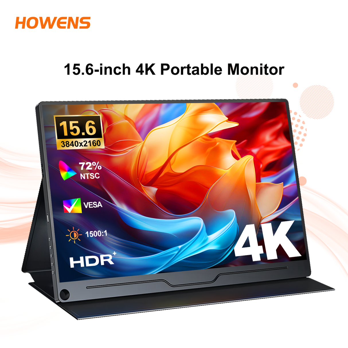 Howens 15.6" 4K 3640*2160 Gaming Portable Monitor USB-C HDMI External Screen Second Display for Xbox Switch PS5 4 Laptop Live Streaming, Programming, Coding, Image Editing