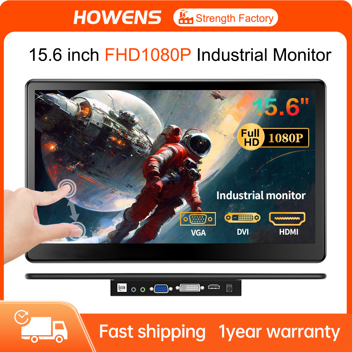 Howens 15.6" Touch Monitor FHD 1920X1080 Suitable for Laptop Second Display Support VGA USB AV HDMI Video Input/Output VESA 75*75mm