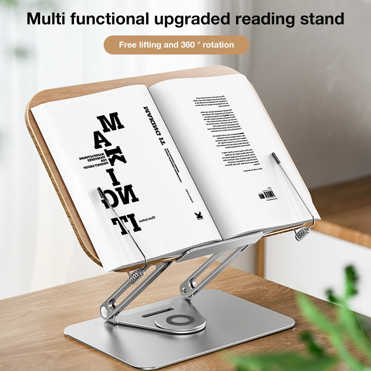 Howens 360° Rotating Foldable Reading Stand with Aluminum Support & Book Clip for Hands-free Reading