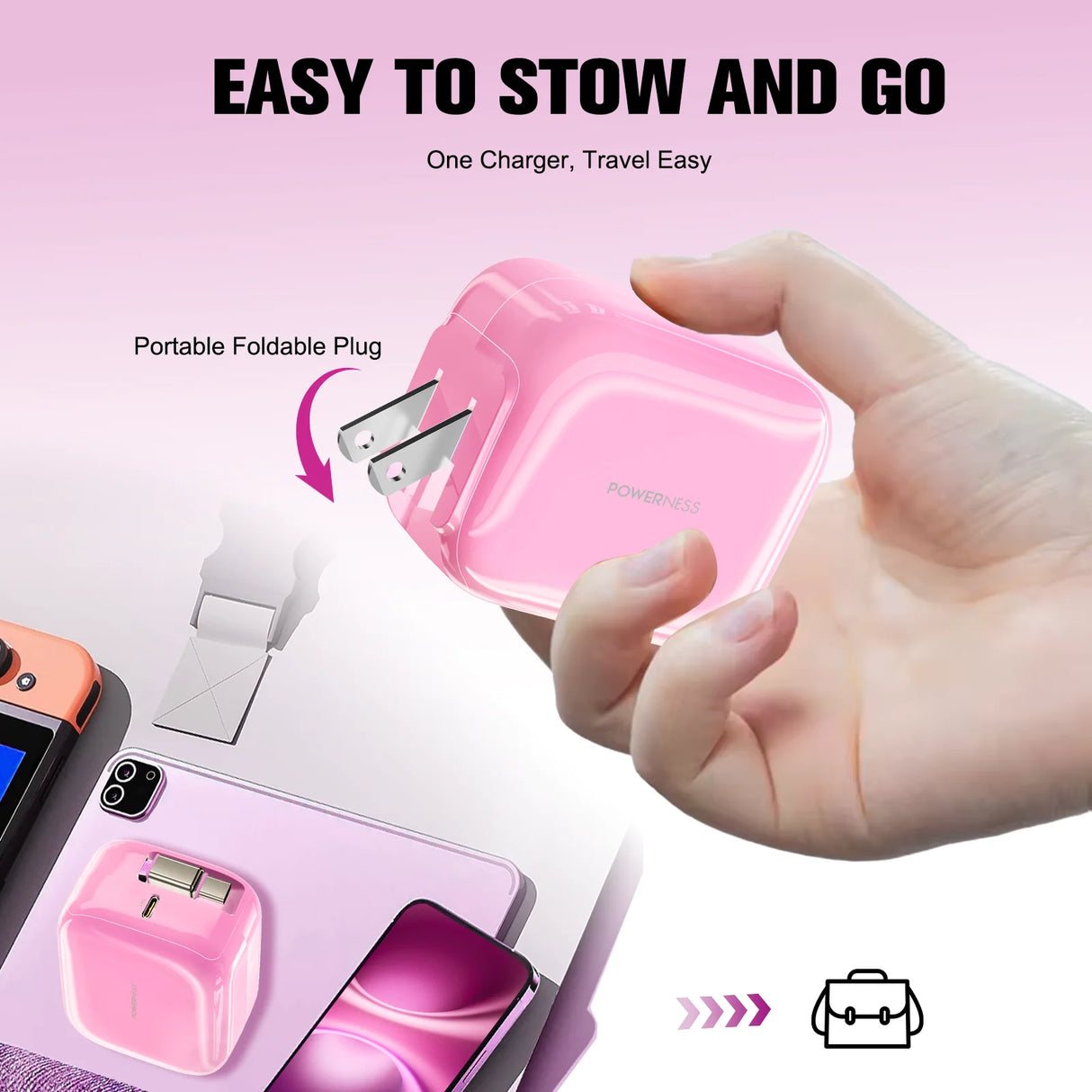 Howens Phone Fast Charger USB-C Type-C Adapter 35W, Up to 60cm Cable Length Retractable, Traveling Charger for iPhone Xiaomi, US UK Plug