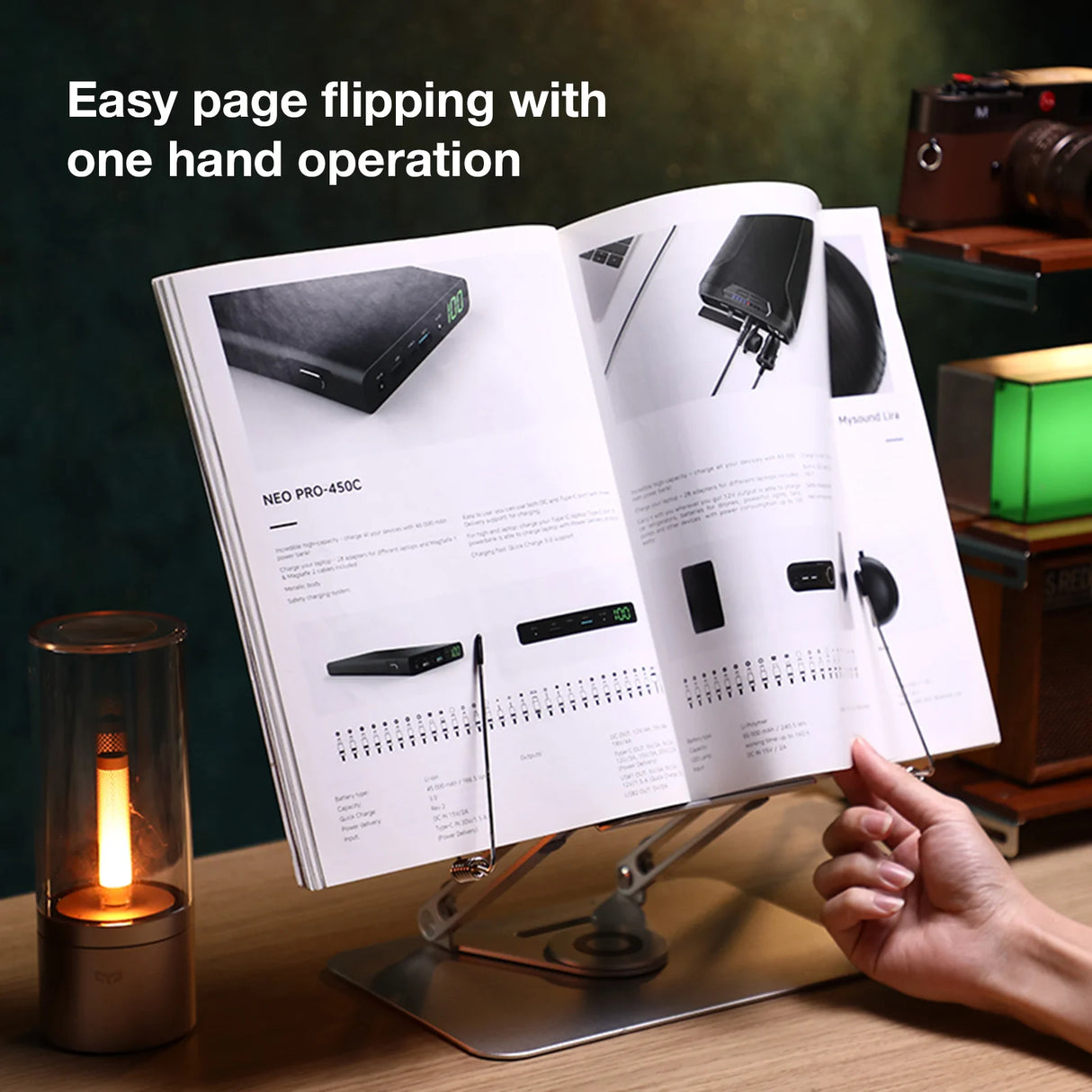 Howens 360° Rotating Foldable Reading Stand with Aluminum Support & Book Clip for Hands-free Reading