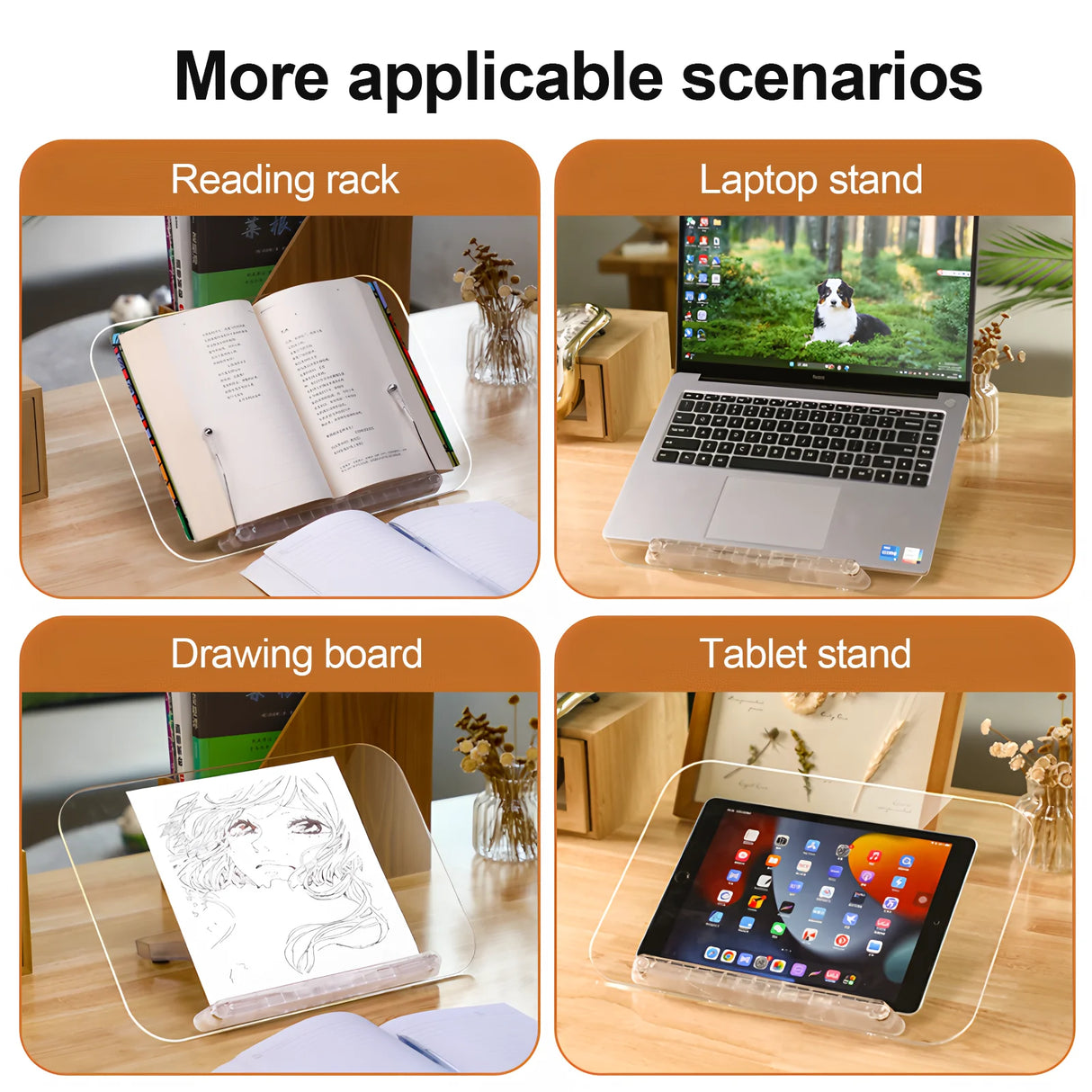 Howens Transparent Multi-functional Reading Stand & Tablet Laptop Notebook Holder Perfect for Reading, Writing, Drawing, Working