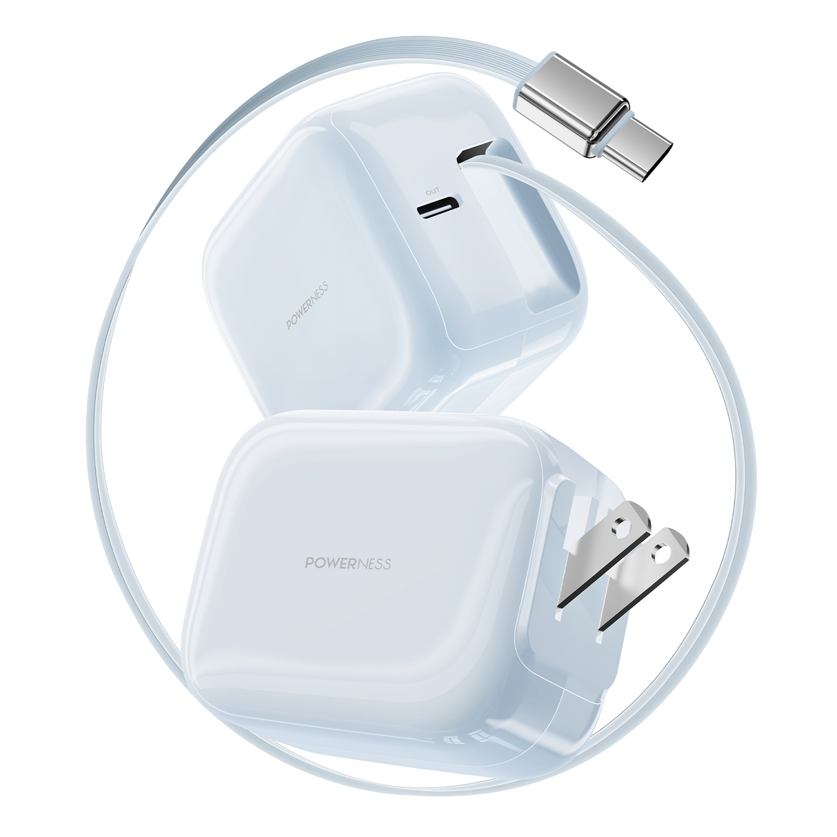 Howens Phone Fast Charger USB-C Type-C Adapter 35W, Up to 60cm Cable Length Retractable, Traveling Charger for iPhone Xiaomi, US UK Plug