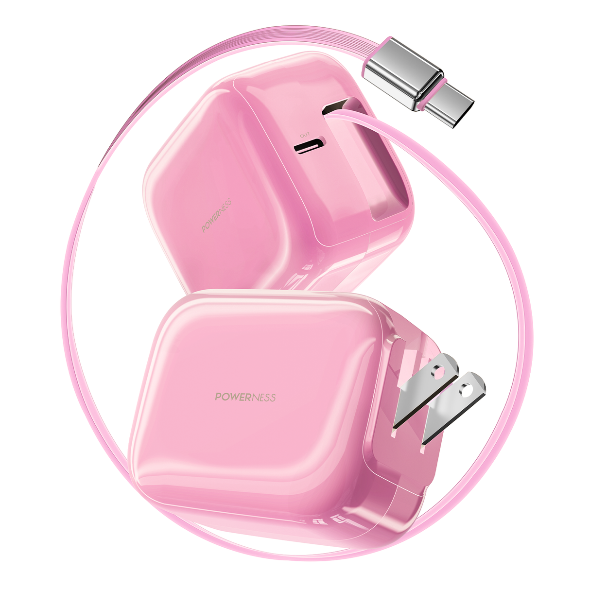 Howens Phone Fast Charger USB-C Type-C Adapter 35W, Up to 60cm Cable Length Retractable, Traveling Charger for iPhone Xiaomi, US UK Plug