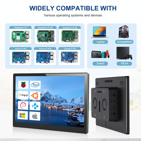Howens 10.1" Raspberry Pi Touch Screen Monitor 1280x800/1366x768/1920x1200 IPS Display HDMI Type-C for Orange Pi Banana Pi Raspberry Pi 5 4 3 A+