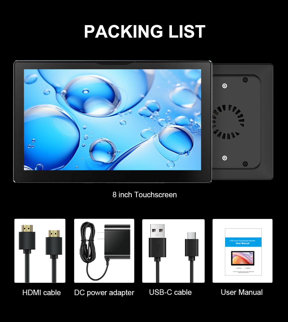 Howens 8 inch Touch Monitor Display 1280x800 HDMI USB Built in Speaker and Fan 60Hz for Phone Laptop