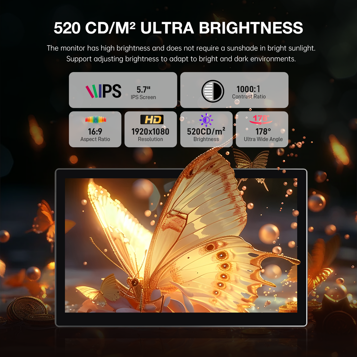 Howens 5.7 inch 1920x1080 Touch Screen Monitor Type-C USB HDMI Connectivity for Mini Display Computer