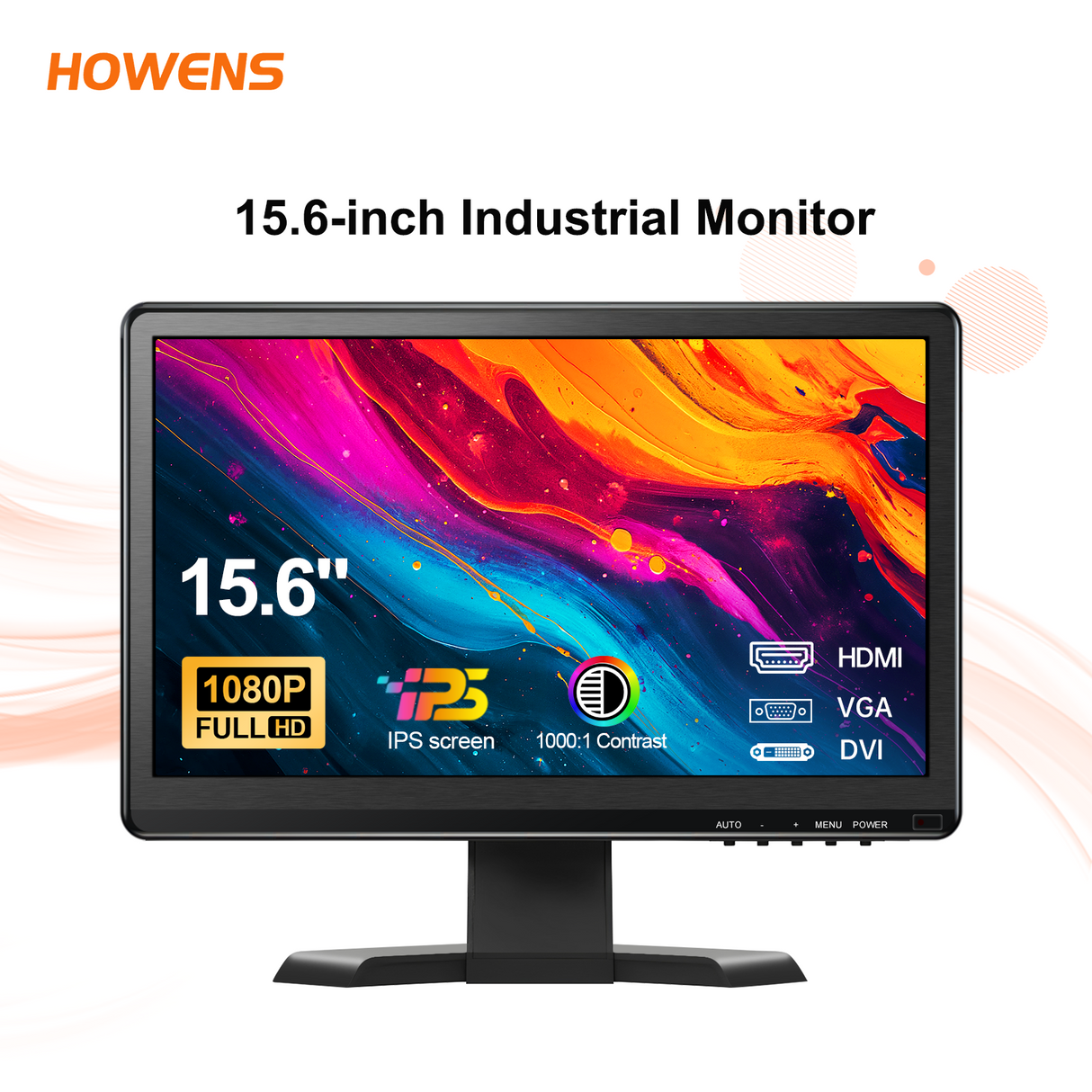 15.6 inch IPS Monitor Full HD 1920x1080 Multi-Interface HDMI VGA DVI VESA Support for Automation Control Office Meeting Gaming