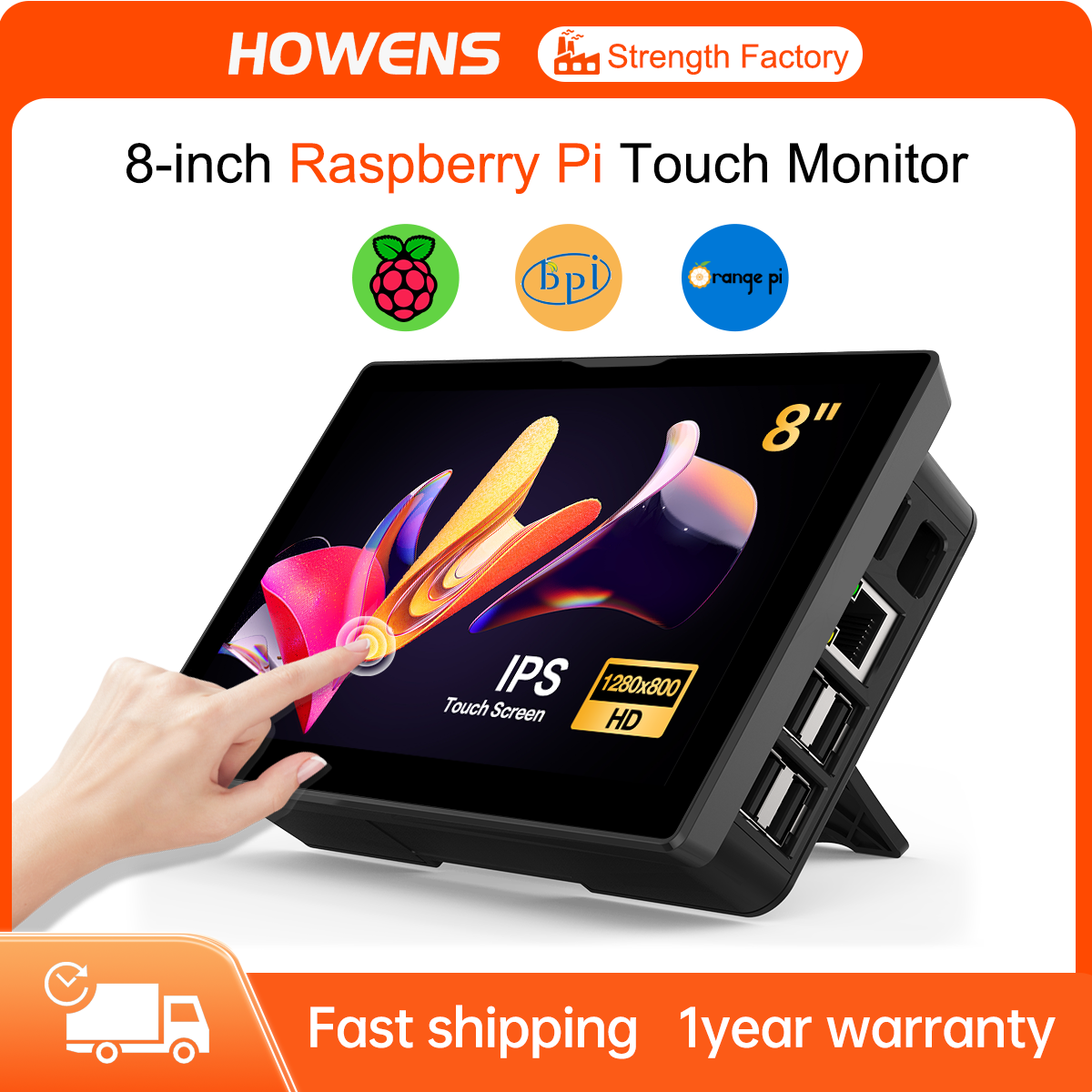 8‘’ Monitor for Raspberry Pi 4 3 Touchscreen 1280x800 16:10 Display HDMI USB Interface for Computer Program Monitors