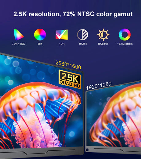 Howens 13.3‘’ 2.5K Portable Monitor, QHD 2560*1600 IPS 60Hz Gaming Monitor Screen Second Display HDMI Type-C for Laptop PS5 4 Xbox Switch