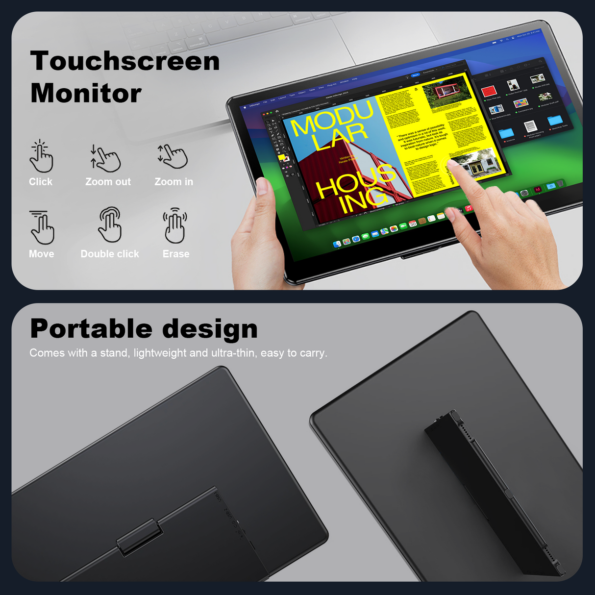 15.6" 4K Portable Monitor IPS 3840x2160 UHD External Screen Mobile LCD Display USB-C HDMI for Phone Laptop PC Xbox PS4