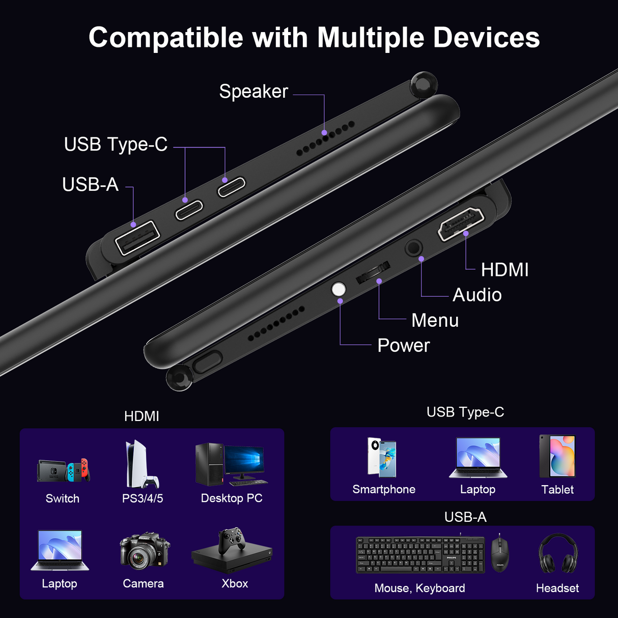 17.3‘’ Portable Monitor 1920x1080 Mobile Display Lightweight And Thin Retractable Stand IPS LCD Panel