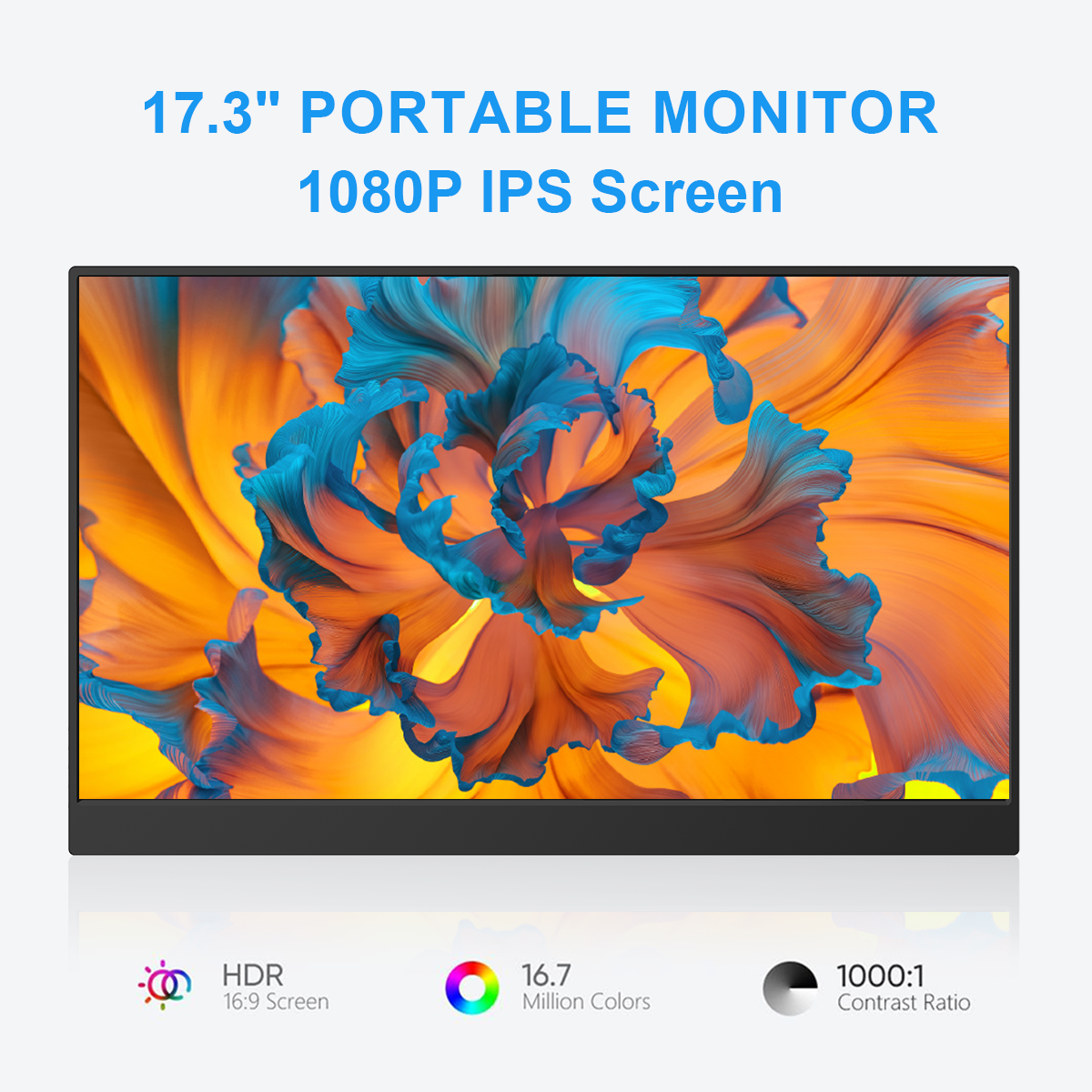 17.3‘’ Portable Monitor LCD Screen 1920X1080 Full HD IPS External Second Display 100%sRGB with HDMI Type-C for Phone