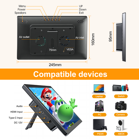 Howens 10.1 inch 1920*1200 Portable Monitor Touch Screen with 72% NTSC 60Hz 5-Point Touchscreen Dual Speakers for Laptop Car Display