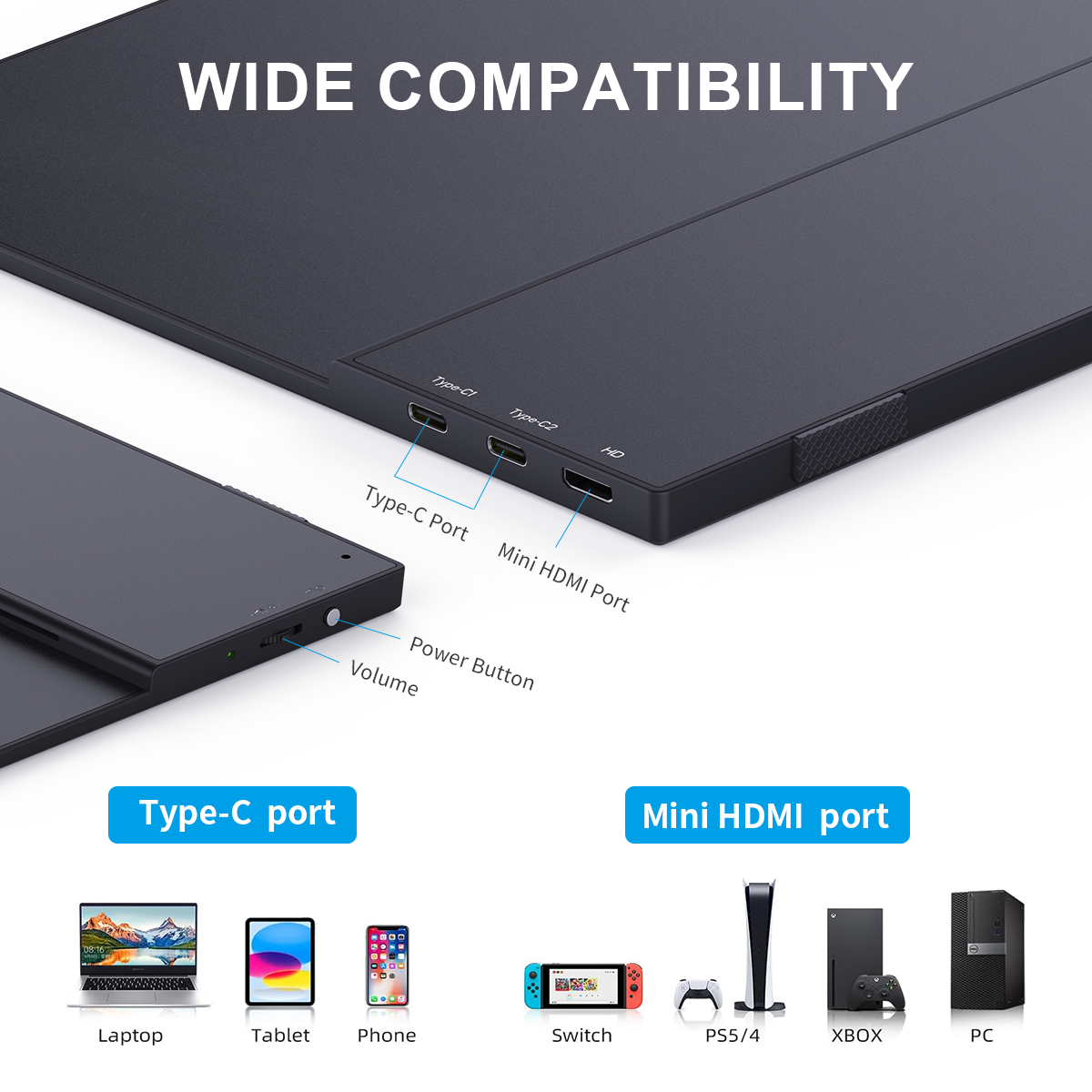 Portable Monitor 15.6‘’Touchscreen 1080P IPS Typr-C Mobile Display Compatible With PS4 XBOX Switch PC Mac Phone + Stand