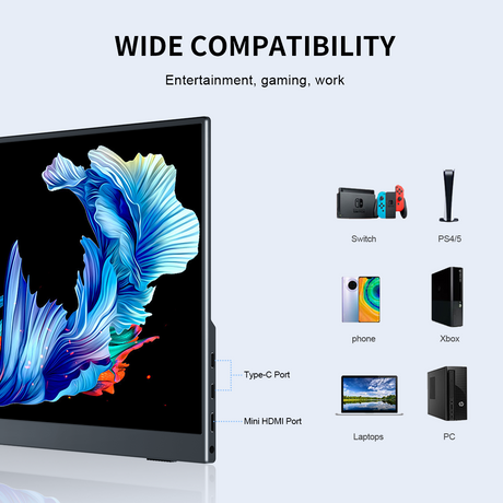 13.3‘’ Portable Monitor 2560*1600 Gaming 2.5K FHD Screen HDMI Type-C Display for PS4 PS5 Xbox Switch Laptop Phone