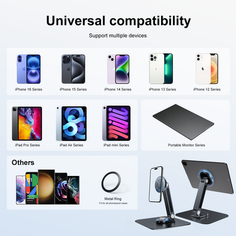 Howens Black Magnetic Metal Stand 360° Rotatable Holder for Portable Monitor, iPad & iPhone Displays,  Stable 3KG Bracket