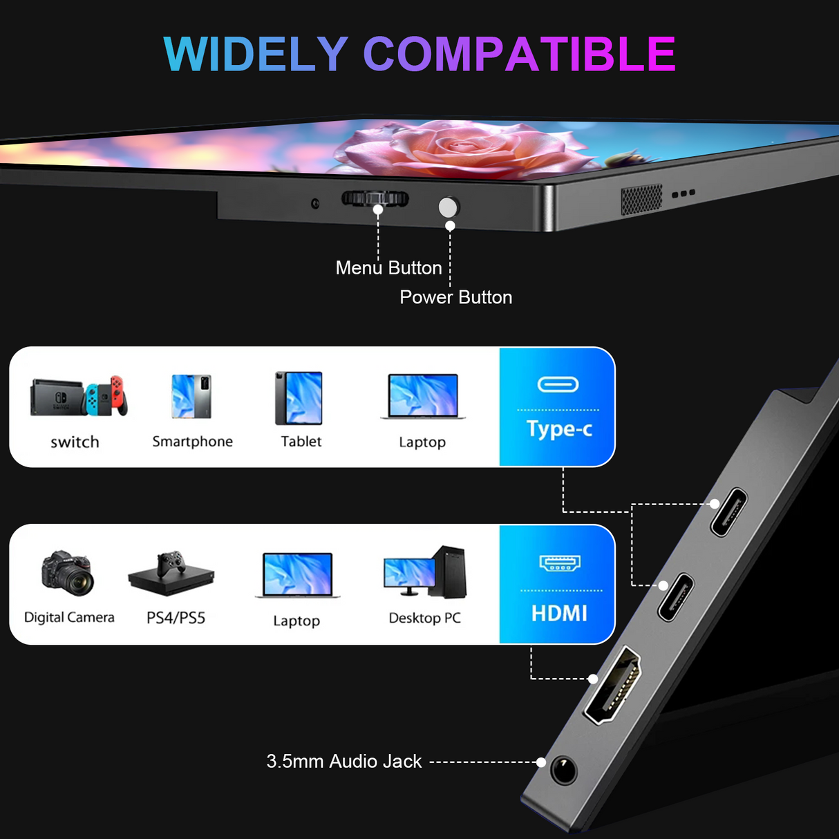 15.6‘’ Portable Monitor 1920x1080 Mobile Display Lightweight And Thin Cover IPS LCD Panel Type-C HDMI