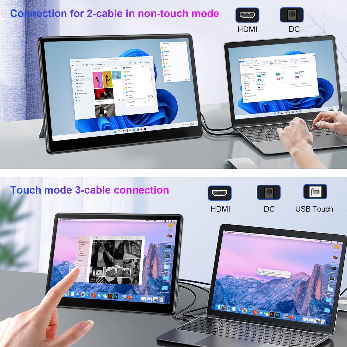 13.3‘’ Touch Panel Portable LCD 1920 x1080 IPS Monitor Display Touchscreen With Speaker HDMI/Type-C Input for Laptop