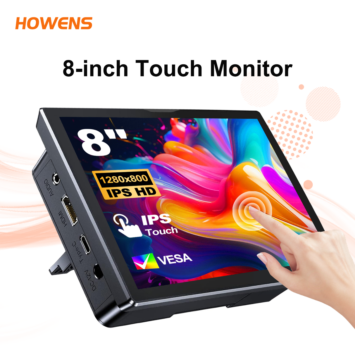 Howens 8 inch Touch Monitor Display 1280x800 HDMI USB Built in Speaker and Fan 60Hz for Phone Laptop