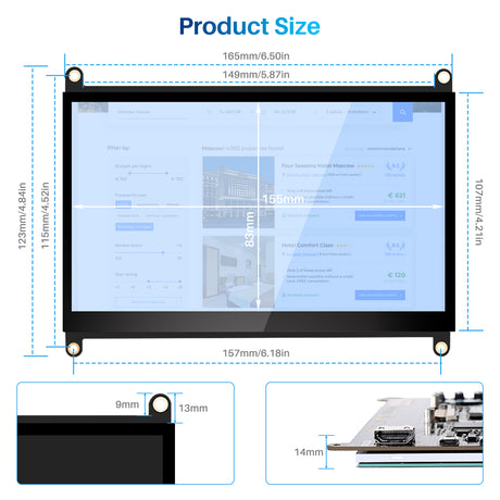 7‘’ Raspberry Pi Portable Monitor HD Touchscreen 1024X600 IPS Speakers/USB/HDMI for Raspberry Pi B+/Zero/5/4/3/2/1//3B+/3A+/Windows