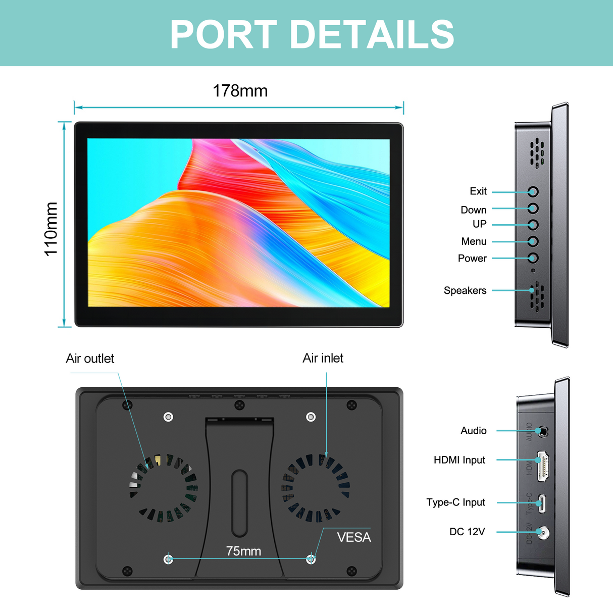 7‘’ Raspberry Pi Series Display 1920x1080P HDMI Interface for Embedded Projects and Mobile Devices, Adapted for Pi 5 4 3