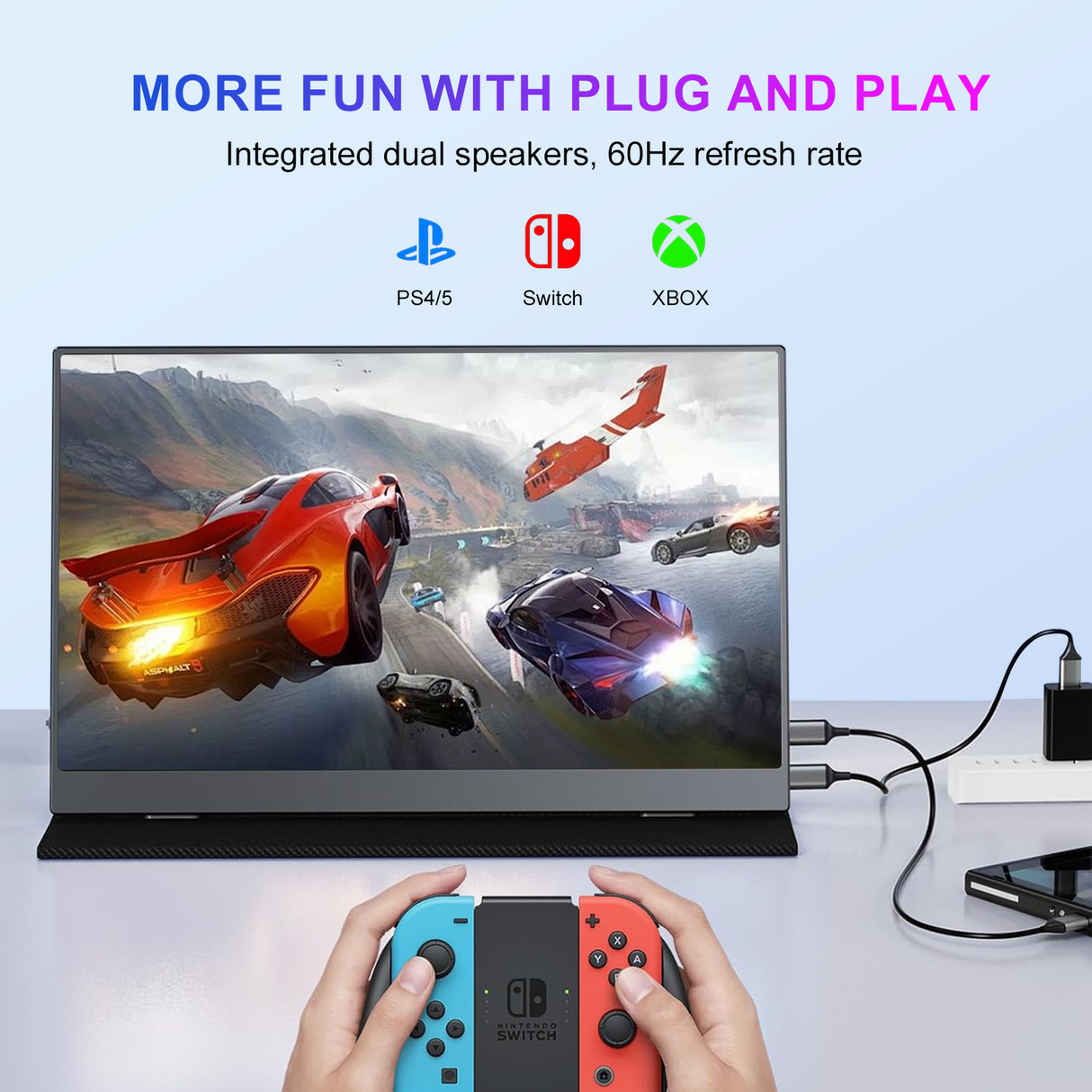 13.3‘’ Portable Monitor 2560*1600 Gaming 2.5K FHD Screen HDMI Type-C Display for PS4 PS5 Xbox Switch Laptop Phone