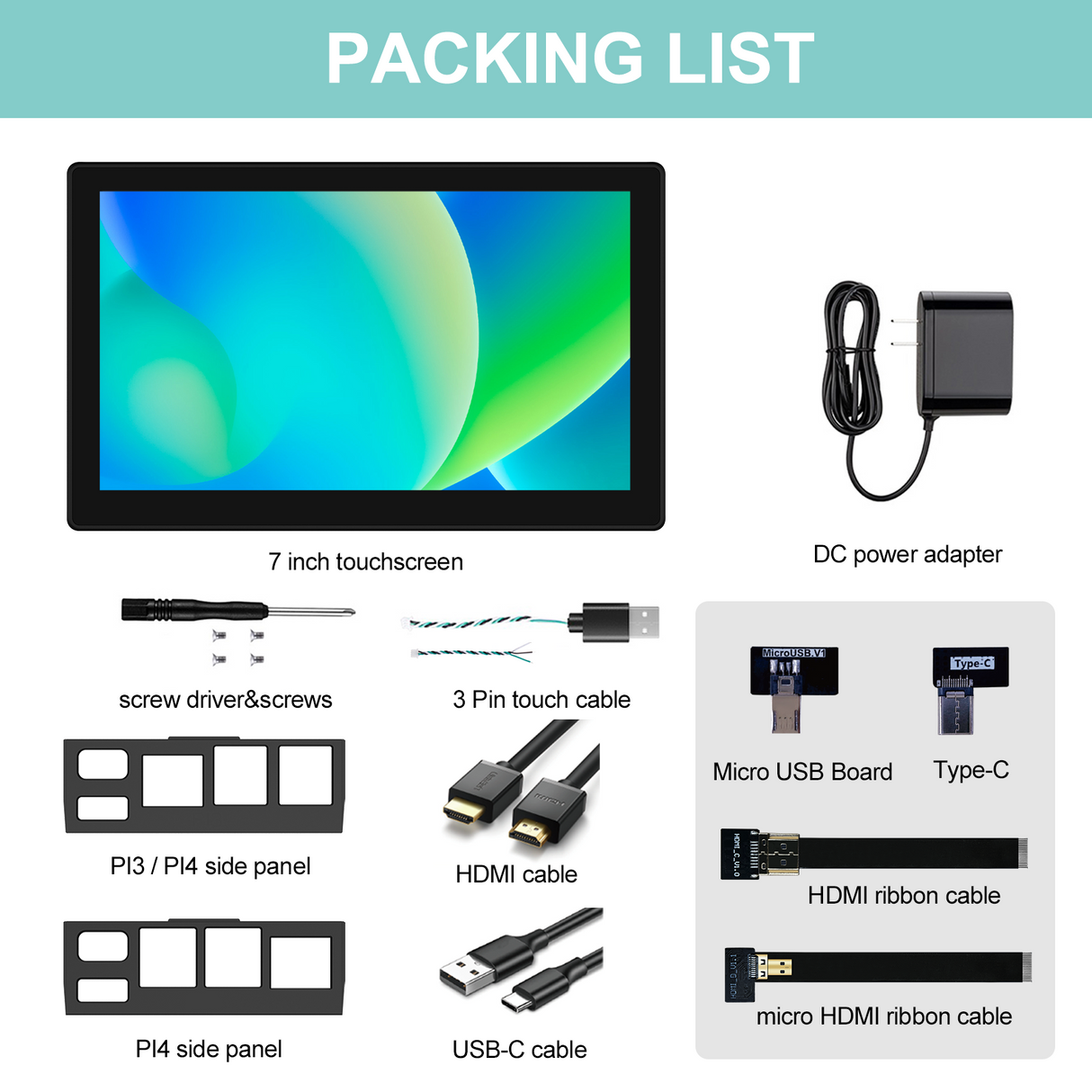 7‘’ Raspberry Pi Series Display 1920x1080P HDMI Interface for Embedded Projects and Mobile Devices, Adapted for Pi 5 4 3